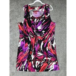 Laura‎ Ashley Dress Womens Size 2X Pink Purple Black Abstract Stretch Sleeveless